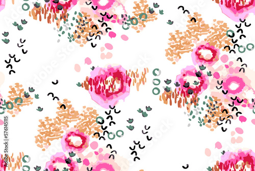 Seamless watercolor flowers pattern, colorful floral design. © kenan