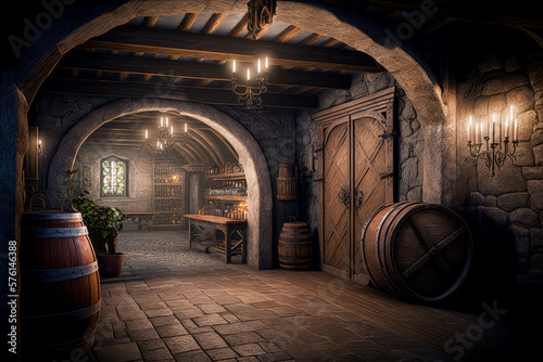 Charming wine cellar, ai generative creation.