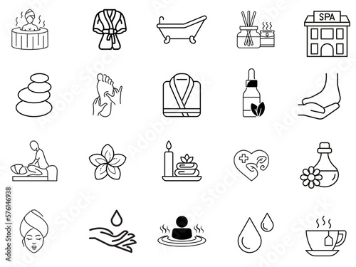 Therapy icons. set of 20 editable outline therapy icons such as spa stones,
