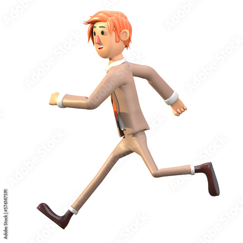 3d character illustration of a brown skinned male businessman posing for a run