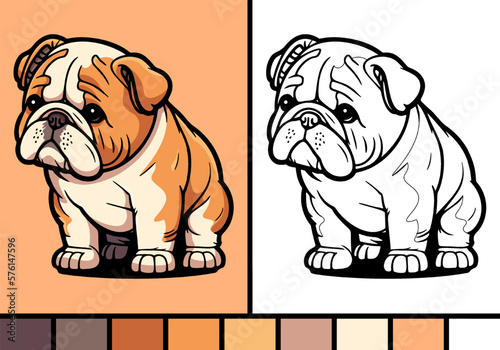 Cute bulldog cartoon illustration in coloring page style baby pet animal