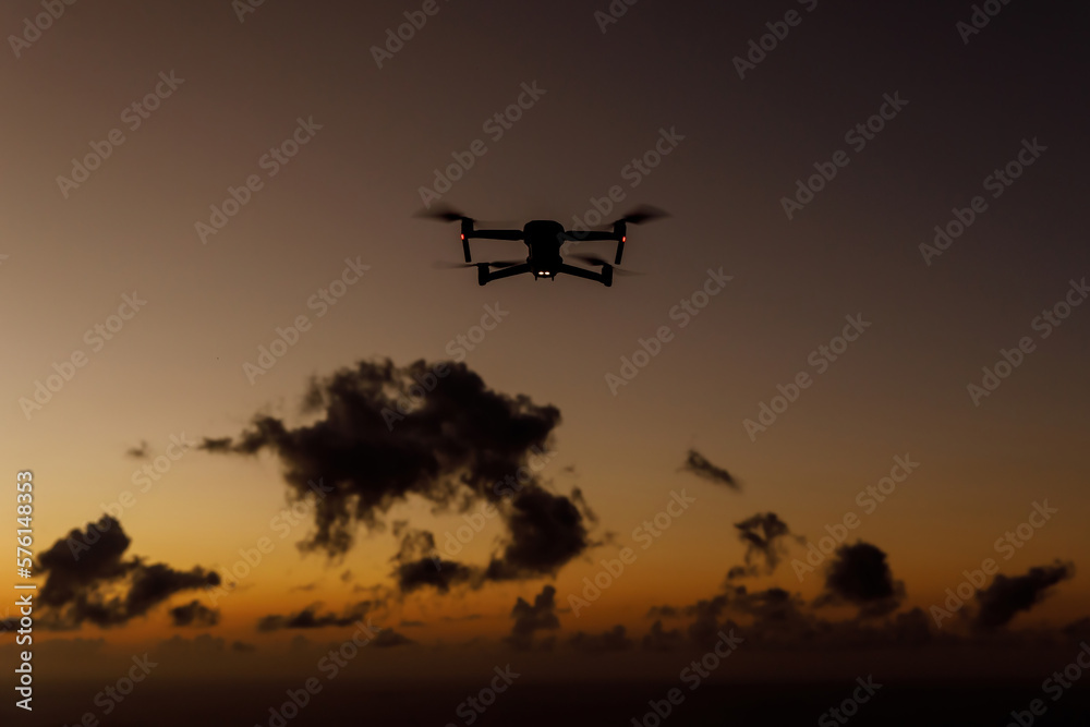 Drone flying over the clouds. Drone flying over the clouds.