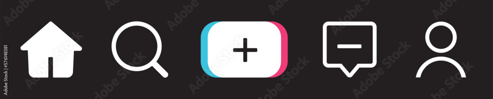 Menu button icon of social media. Home, discover, create, inbox, and profile. Vector illustration. 10 EPS. - obrazy, fototapety, plakaty 