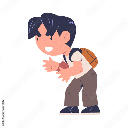Hoodlum boy with evil smile mocking at someone, bad child behavior, school bullying cartoon vector illustration