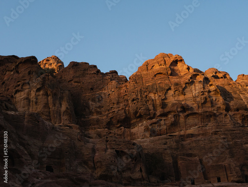  Nabataean caves in Petra, Jordan. Sunrise