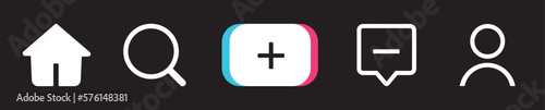 Menu button icon of social media. Home, discover, create, inbox, and profile. Vector illustration. 10 EPS.