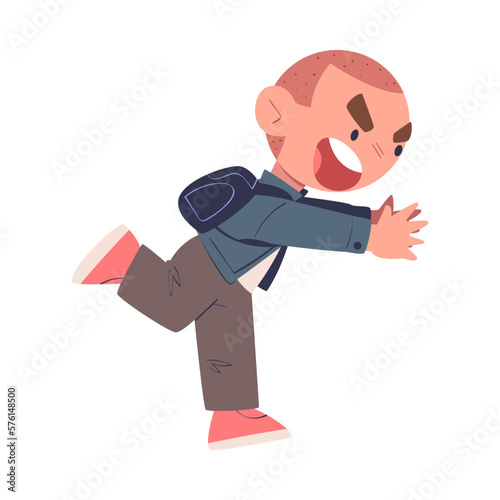 Bully boy running smiling maliciously cartoon vector illustration