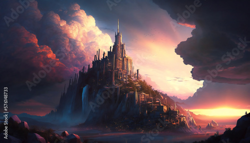 Asgard world of the gods - home of the Aesir - cloud landscape - German Mythologies - Generative AI © The_AI_Revolution