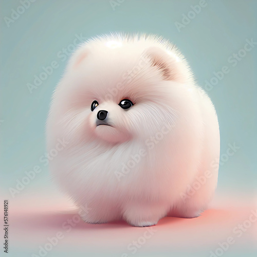 Anime Style Illustrated cute white pomeranian puppy. Generative AI.