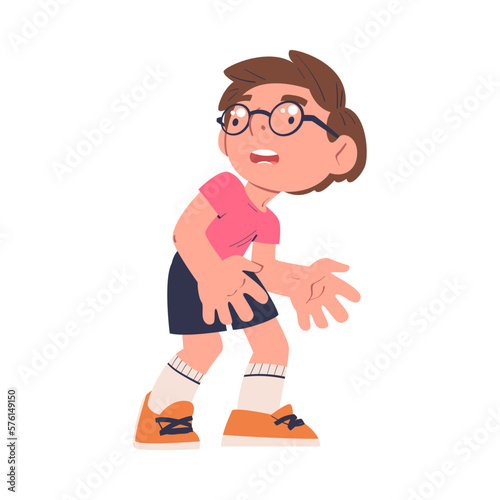 Stressed frightened little boy. Sad child, school bullying cartoon vector illustration