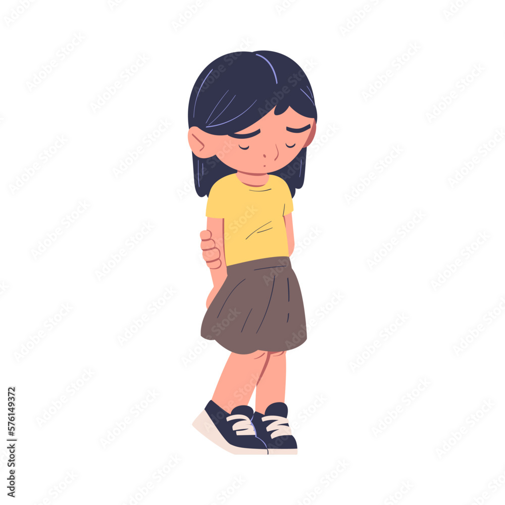 Stressed lonely little girl. Sad child, school bullying and mockery cartoon vector illustration Stressed lonely little girl. Sad child, school bullying and mockery cartoon vector illustration