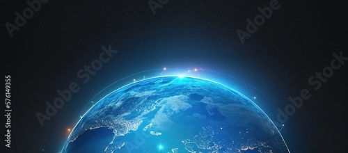 image of the planet Earth in space experimental fiber-optic communications and Internet communications, generative AI