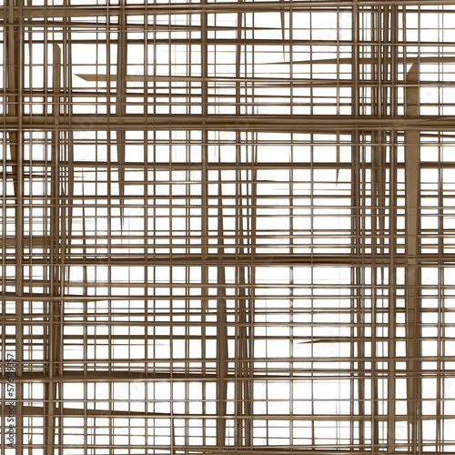 A 3d digital rendering of a hatch cross pattern of pipes and metal on transparent background.