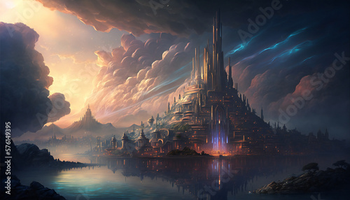 Asgard world of the gods - home of the Aesir - cloud landscape - German Mythologies - Generative AI