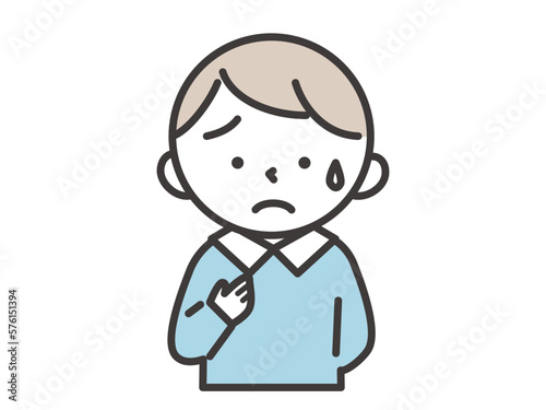 冷や汗をかいて胸に手をあてる不安な表情をした男の子