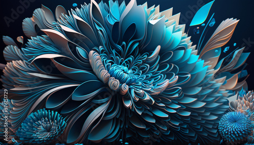 explosion of colors, colors, blue, varied tones, flower style, generative AI