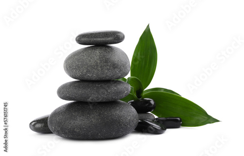 Spa stones with bamboo isolated on white