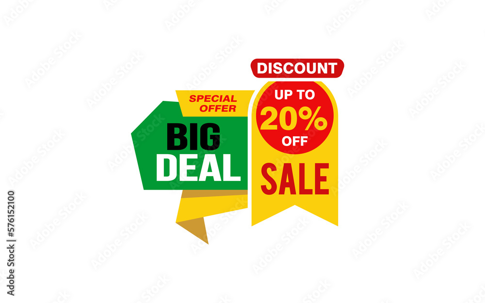 20 Percent BIG DEAL offer, clearance, promotion banner layout with sticker style.
20 Percent BIG DEAL offer, clearance, promotion banner layout with sticker style.