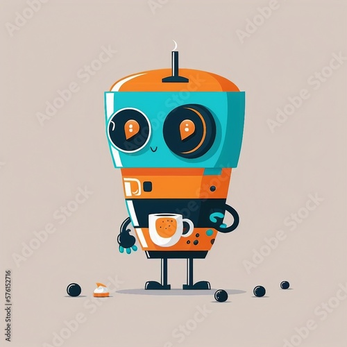 Cute Robot Coffee Cup Mascot