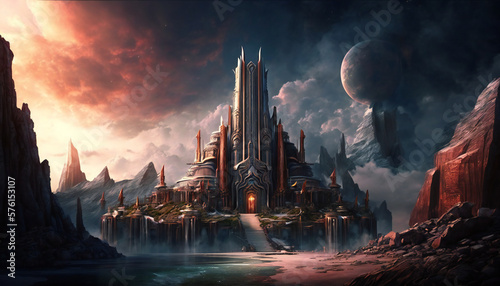Asgard world of the gods - home of the Aesir - Sky landscape - German Mythologies - Generative AI