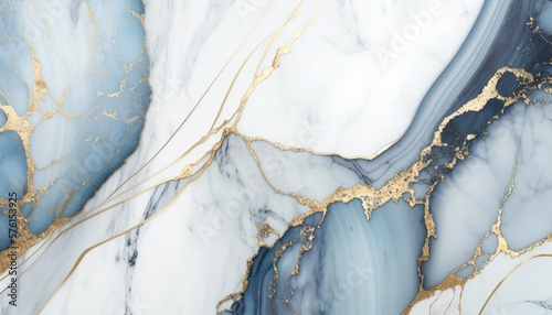 Powder Blue Marble: A Pastel and Elegant Stone with a Touch of Gold, AI Generative
