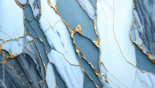 Blue Horizon Marble: A Boundless and Serene Texture with a Golden Gleam, AI Generative