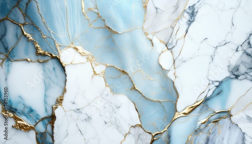 A Touch of Gold: Soft Blue Marble Texture with Gilded Accents, AI Generative 