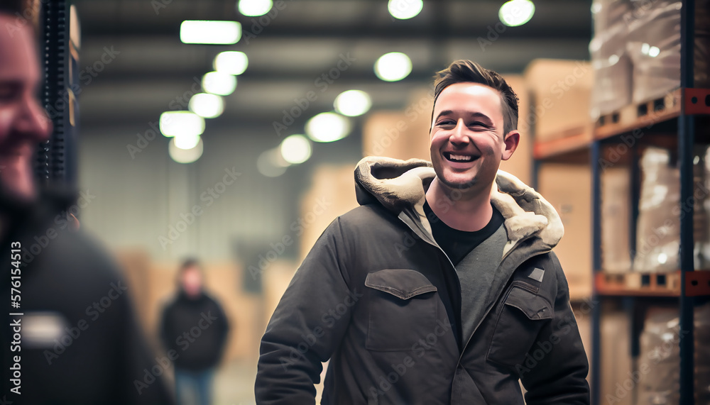 Fototapeta premium Smiling warehouse manager. Generative AI.