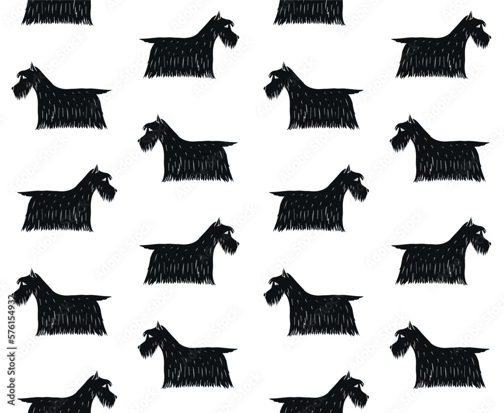 Vector seamless pattern of hand drawn doodle sketch colored Scottish terrier dog isolated on white background - obrazy, fototapety, plakaty 