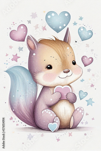 Nursery illustration of an adorable baby squirrel