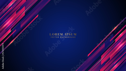 Slanted pink and blue geometric shapes with shiny gold lines. Abstract background vector