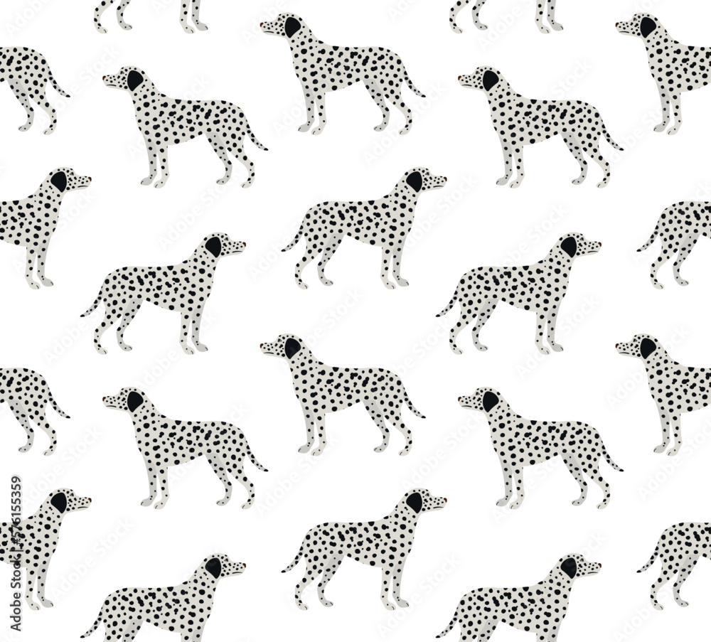 Obraz premium Vector seamless pattern of flat hand drawn dalmatian dog isolated on white background