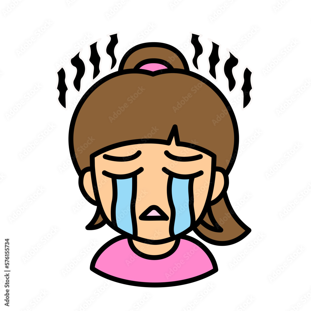 ブログで使えるアイコン　ベクター版　女性01ポニーテール　泣き顔
