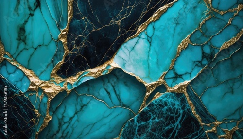 Aqua Blue Marble with Shiny Gold Accents: A Bright and Lively Texture, AI Generative 