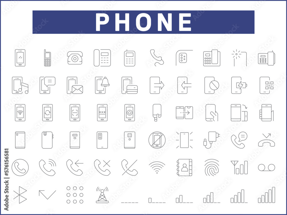 Simple Set of phone Related Vector Line Icons. Vector collection of telephone, mobile, call, device, cell, smartphone, cellular and design elements symbols or logo element.