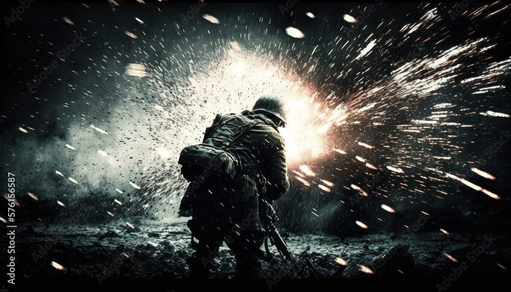 Photorealistic ai artwork illustration of an explosion in world war 2 ...