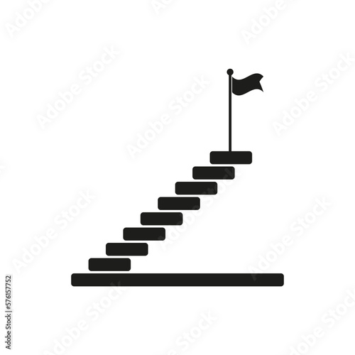 Flag on stairs icon. Business success strategy. Vector illustration.