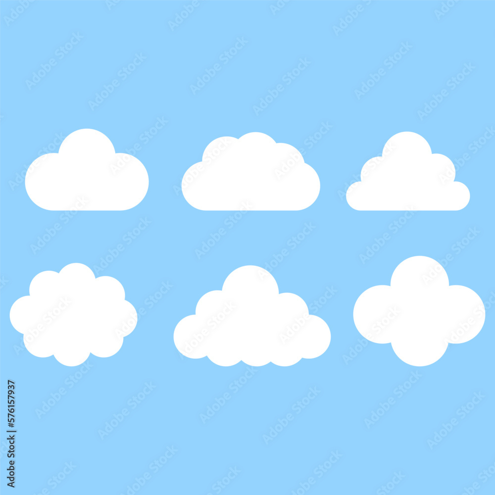 banner with white clouds blue background. Vector illustration.