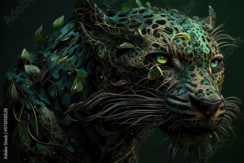 portrait of a green leaves jaguar © Gundisalvus