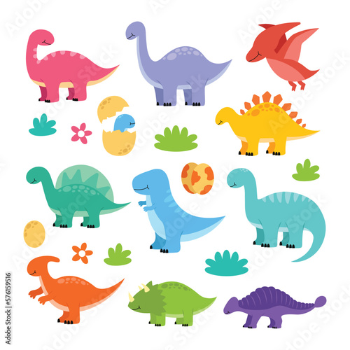 Fototapeta Naklejka Na Ścianę i Meble -  Cute adorable baby dinosaur character vector illustration