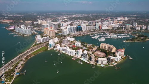 Panorama of City Sarasota FL. Beautiful beaches in Florida. Spring or summer vacations in Florida. Beautiful View on Hotels and Resorts on Island. America USA. Gulf of Mexico. Aerial travels video. photo