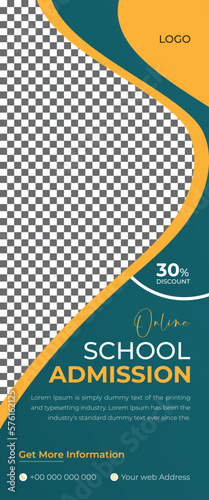 Admission Registration Roll up Banner Stand. Education Flyer, Leaflet Design Template