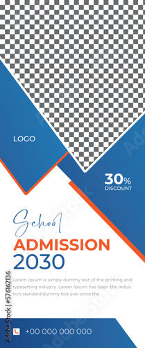 Admission Registration Roll up Banner Stand. Education Flyer, Leaflet Design Template