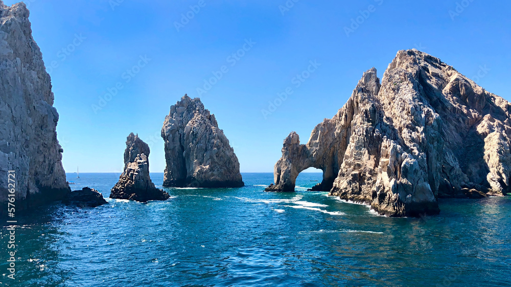Panoramic View Of Sea And Rocks Against Clear Blue Sky at Los Cabos