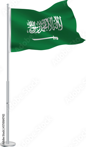Isolated waving national flag of Saudi Arabia on flagpole