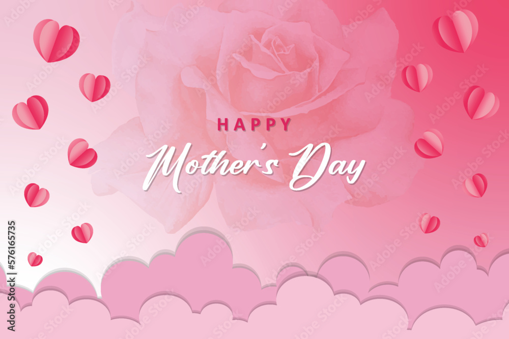Happy Mothers Day background with flowers and hearts, modern watercolor background illustration 