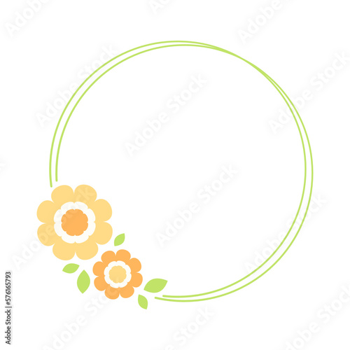 Cute Round Floral Frame Border. Simple minimal flower wreath arrangement perfect for wedding invitations and birthday cards