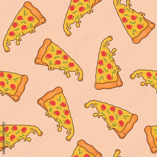 seamless pattern with a piece of pizza. bright cartoon pattern with pizza. vector illustration of pizza with sausage and cheese