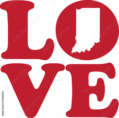 LOVE Indiana State Red Outline Vector Graphic Illustration Isolated