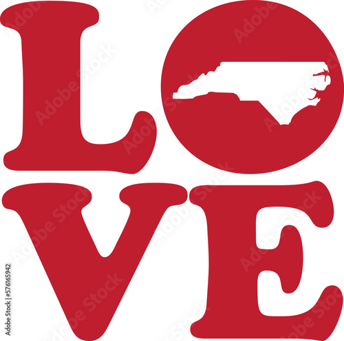 LOVE North Carolina State Red Outline Vector Graphic Illustration Isolated